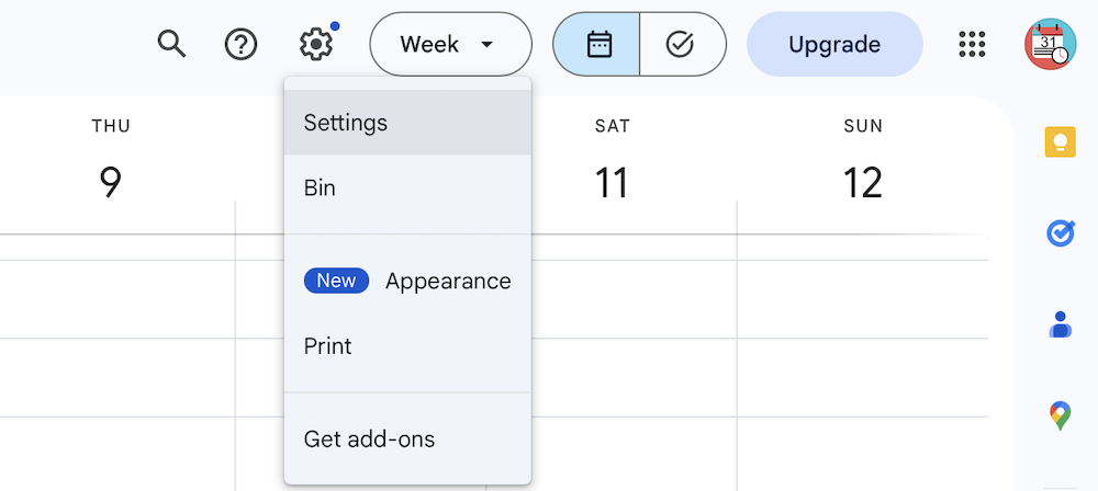 Google Agenda settings