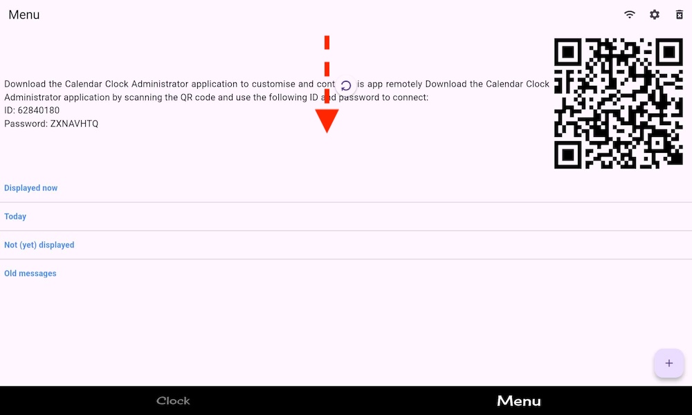 Calendar Clock menu settings
